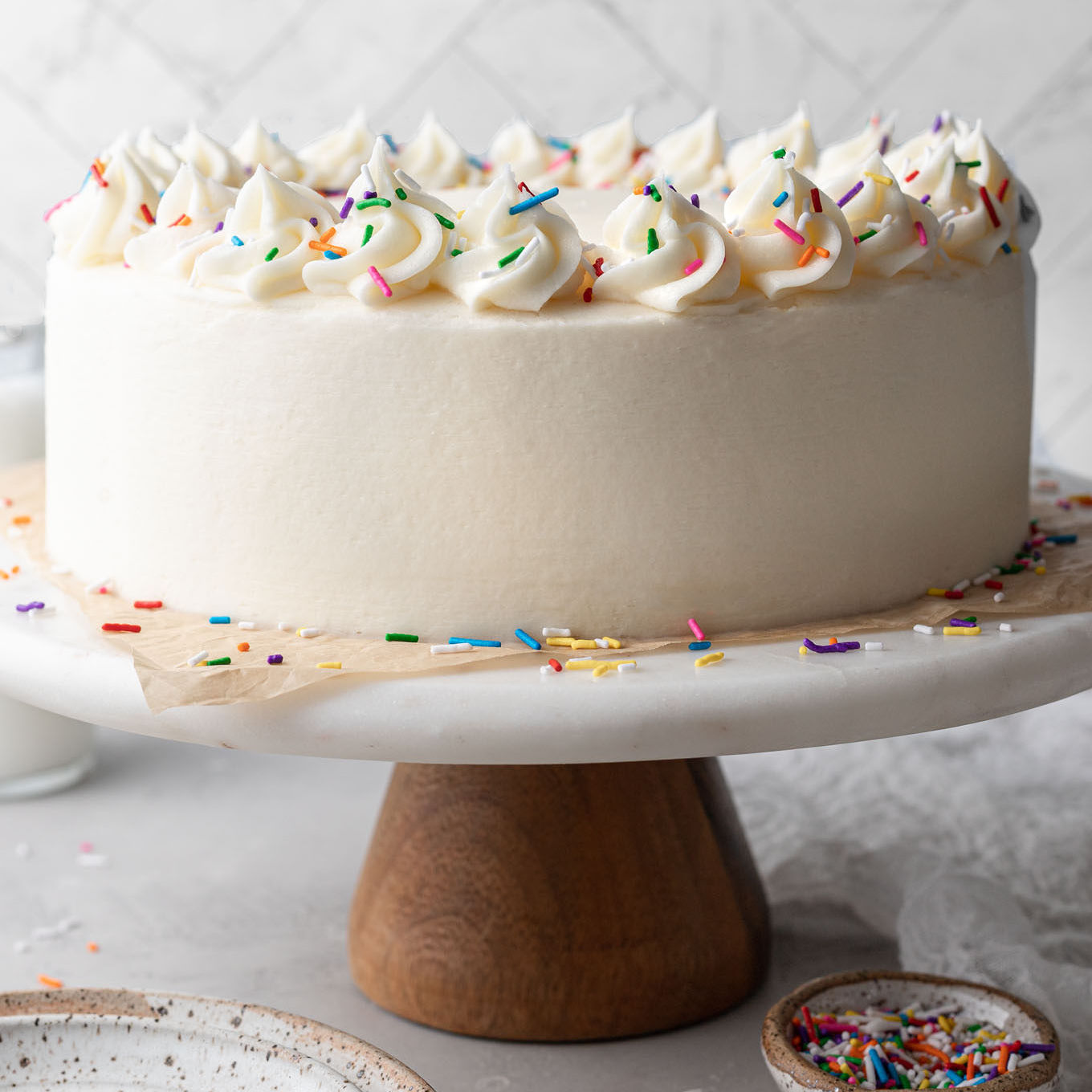 Perfect White Birthday Cake - Blue Bowl